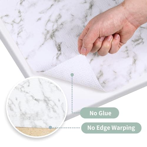 2-Layer Drawer and Shelf Liner for Kitchen Cabinet: 12 in X 20 Ft Non Slip Waterproof Shelf Paper Non Adhesive Refrigerator Liners White Marble Easy Liners for Bathroom with Knife Tape Measure 9