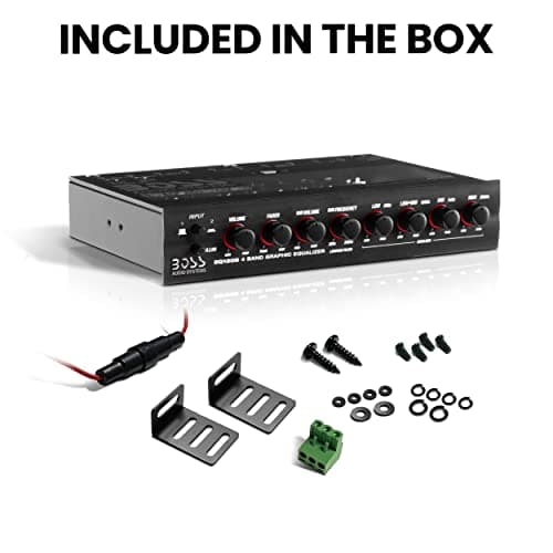 BOSS Audio Systems EQ1208 4 Band Pre-Amp Half-DIN Car Equalizer, Subfoofer Output, Dual Color Illumination 5