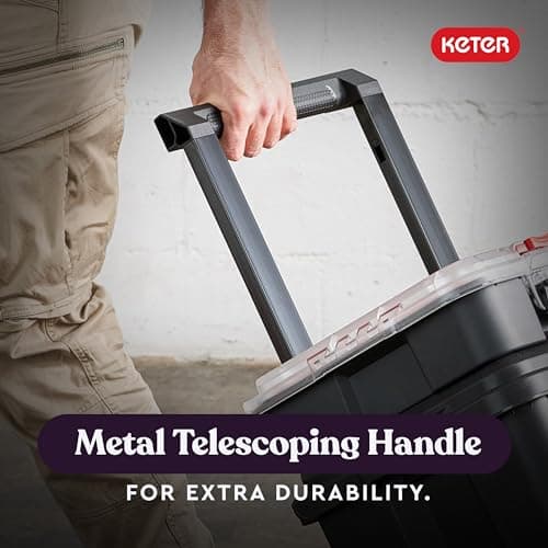 Keter Stack-n-Roll Modular Tools Organizer for Garage Storage and DIY, 3 Piece Resin Rolling Tool Box System for Small Parts, Black 6