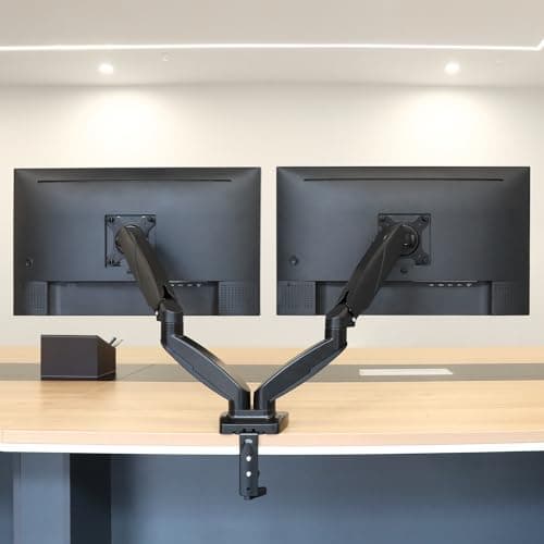 Amazon Basics Gas Spring Dual Computer Monitor Arm Desk Mount, Adjustable, Holds up to 27" Monitors, Black 7