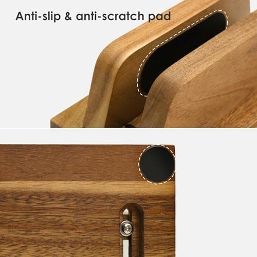 Acacia Wood Vertical Laptop Stand for Desk- Adjustable Slot (0.7" to 1.2") - Heavy Duty Desk Organizer for Laptops, Tablets, and Phones - Quick Assembly with Non-Slip Silicone Mats 5