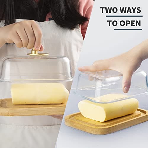 BTWD Glass Butter Dish with Lid for Countertop and Refrigerator, Extra Large Butter Keeper Container Storage with Handle for Fridge, Butter Holder for Counter, Butter Tray Clear Covered Butter Dishes 5