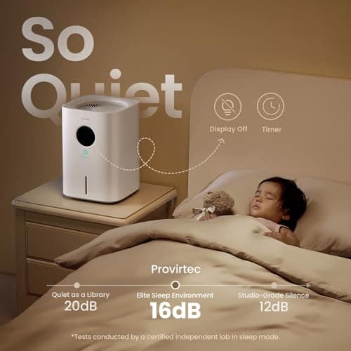 Provirtec Pro Baby Evaporative Humidifier for Bedroom, MistFree & No White Dust, BPA-Free and 16dB Quiet Sleep for kids, 3 Age-Modes, Auto Control, Tap Water Safe, 4L Easy Clean Tank for Nursery 6