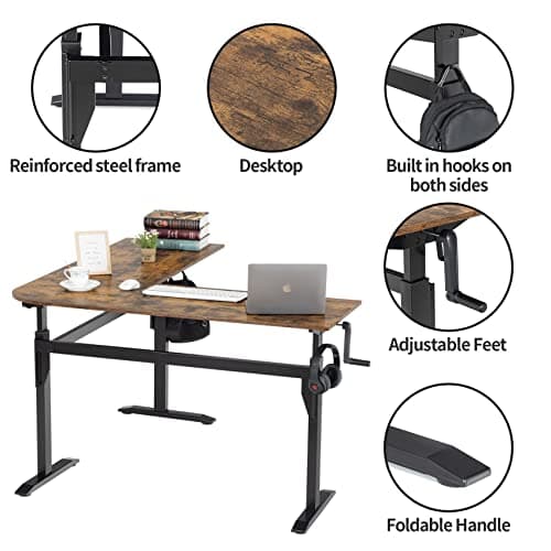 UNICOO – L Shaped Crank Height Adjustable Standing Desk, Sit to Stand up Corner Desk, L-Shaped Standing Workstation (XJH-LC-2 Packages) (Rustic Brown) 6