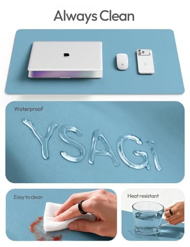 YSAGi Leather Desk Protector, Office Mat, Large Mouse Mat, Non-Slip PU Leather Blotter, Laptop Desk Pad, Waterproof Writing Pad for Office and Home (Sea Blue, 23.6" x 13.8") 7