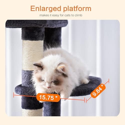 Heybly Cat Tree for Large Cats 20lbs Heavy Duty, 60 inches XXL Cat Tower for Indoor Cats, Multi-Level Furniture Condo with Big Padded Plush Perch, Cozy Basket, Smoky Gray HCT050G 8