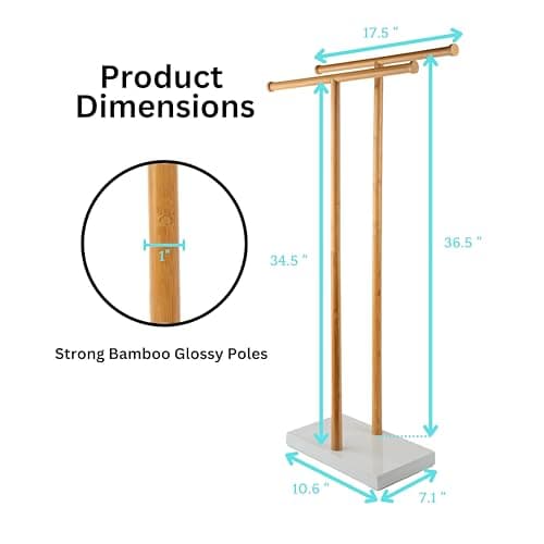 luxedry Standing towel Rack -2-Tier Bamboo Towel Rack with Marble Base - Standing Towel Rack for Bathroom - Towel Holder Stand Display - Drying Towel Rack 5