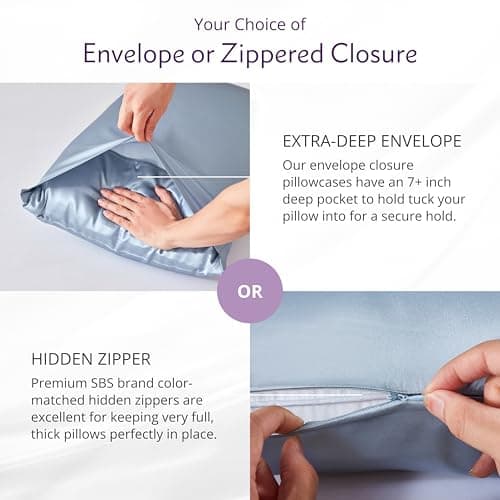 Mulberry Park 100% Silk Pillowcase - 22 Momme, Grade 6A Mulberry Silk - Deep Envelope Closure - Steel Blue/Standard (20'' x 26'') 6