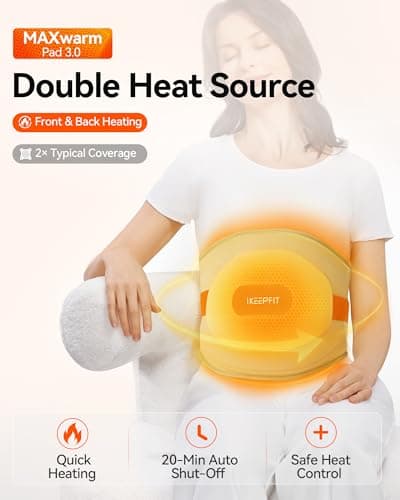 IKEEPFIT Portable Heating Pad for Back, Cordless Wearable Heat Belt with Massager for Lower Back Pain Relief, Battery Powered 8000 mAh Rechargeable, MAXwarm® 3.0, Gift for Women Men 90-310 lbs 7