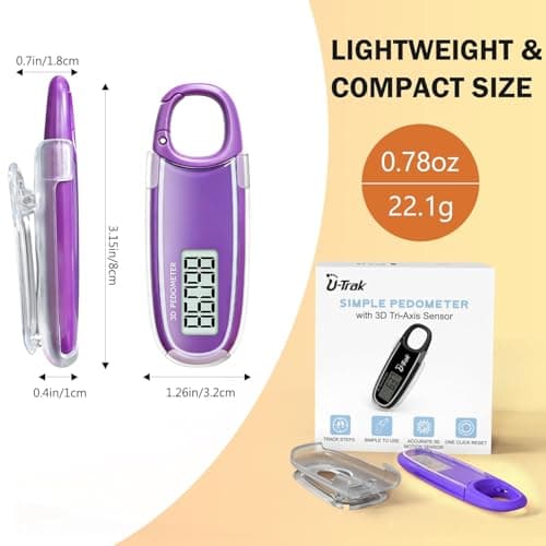 3D Pedometer for Walking with Removable Clip and Carabiner Simple Step Counter for Walking Accurate Clip On Step Tracker for Men Women Kids (Purple) 7