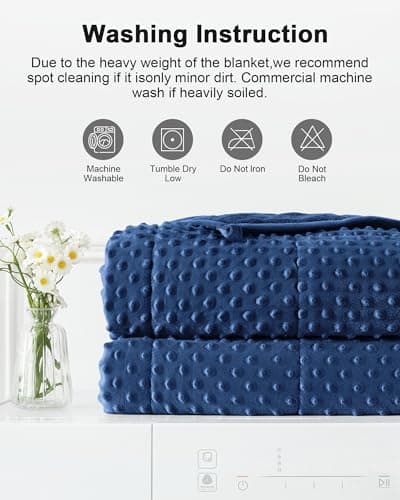 UINIU Weighted Blanket for Adults Twin Size 15 lbs, Soft Cooling Minky Dot Heavy Breathable Blanket for All-Season, Washable Weighted Throw with Glass Beads, 60 x 80 Inches, Navy Blue 7