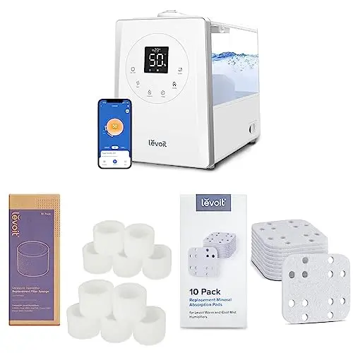 LEVOIT LV600S Smart Warm and Cool Mist Humidifiers for Home Bedroom Large Room & 10-Pack Top Fill Humidifier Replacement Filters & Humidifier Replacement Filters 10-Pack, Mineral Absorption Pad
