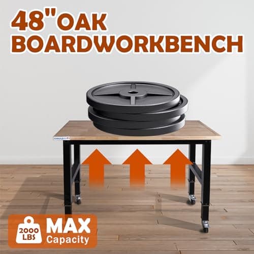 LARBANKE Adjustable 48" Workbench,Multiple Height Adjustments Workstation,Workbench with Scale,Power Plate and Wheels,for Home,Garage,Office,Holds up to 2000 Lbs 5