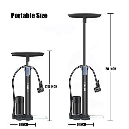VIMILOLO Bike Pump, Air Bicycle Pump Inflator for Presta and Schrader Valve Tire Ball Bike Portable Pumps 160PSI (Black with Gauge) 5