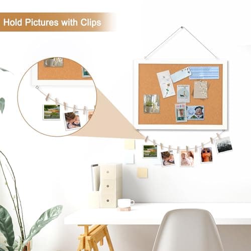 AMUSIGHT Double-Sided Cork Board for Wall, 16" x 12" Hanging Wood Framed Small Bulletin Board, Picture Display Vision Board Corkboards for Wall Room School Office Decor, 20 Pushpins (Vintage White) 5