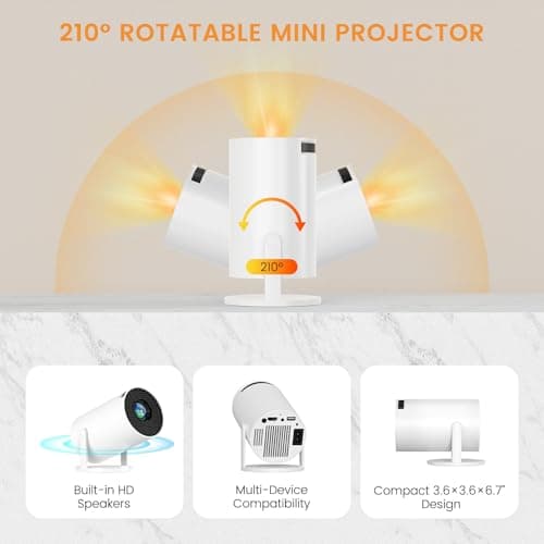 Mini Projector, HY300 PRO Portable Projector, Smart Projector Support 4K 1080P with Dual-Band WIFI6 5G Wireless 5.4 Bluetooth, 200 ANSI, Auto Keystone Correction, 35"-130" Screen Video Projector 6