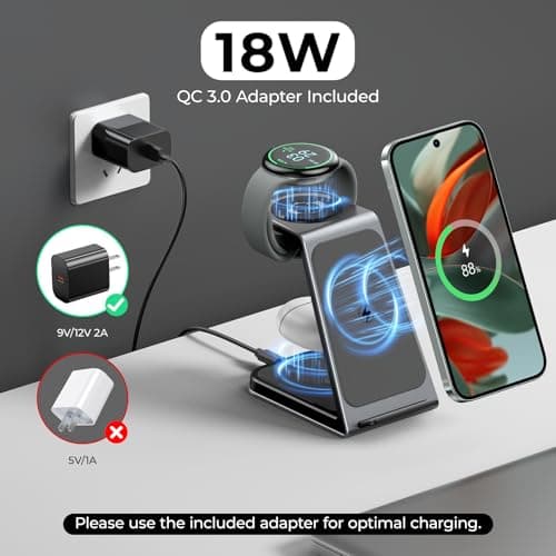Wireless Charger Designed for Pixel Watch 3/2 (Not for Pixel Watch 1), 3 in 1 Aluminum Alloy Pixel Charger Stand for Pixel 9 Pro XL/9/Fold/9a/8/8a/7/7a/6, Pixel Buds Pro/Pro 2 (with Adapter) 5