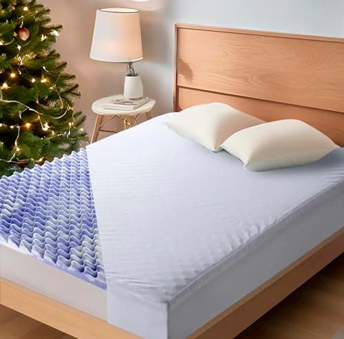 BreezeRest Memory Foam Mattress Topper 2 Inch Egg Crate King,Purple Supportive Gel Foam Mattress Topper for Pressure Relief,Bed Topper in a Box CertiPUR-US Certified, King Size, Blue and White 9