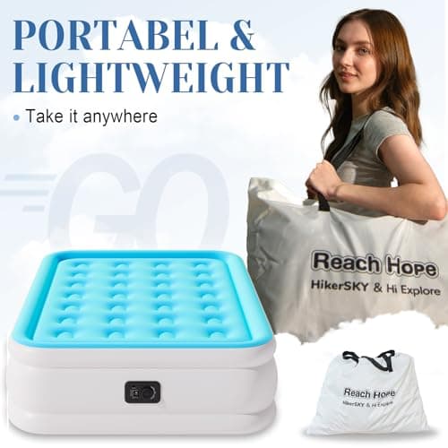 Air Mattress Full with Built in Pump, Plug-in Electric Pump Colchon Inflatable Air Bed, Blow Up Portable Mattress with Bag, Double Air Mattress for Rental Home, Camping and Guests.(18" Full, Blue) 6