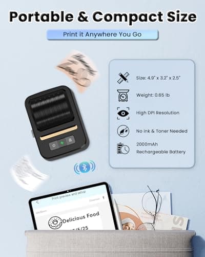 NDYIN Label Makers, Label Maker Machine with Tape, Bluetooth Label Maker, Portable Thermal 2 Inch Label Printer for Small Business, Barcode, Address, Logo, Clothing, Sticker Printer for Phones & PC 6