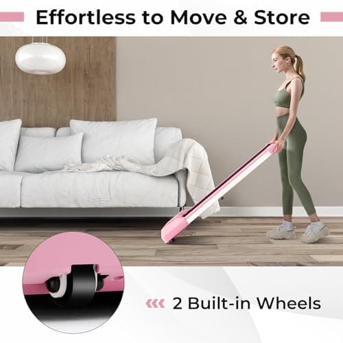 GYMAX Walking Pad, 2.25HP Under Desk Treadmill with LED Display, Remote Control & 7-Layer Belt, Compact Portable Jogging Running Machine for Home Office Small Space (Pink) 6
