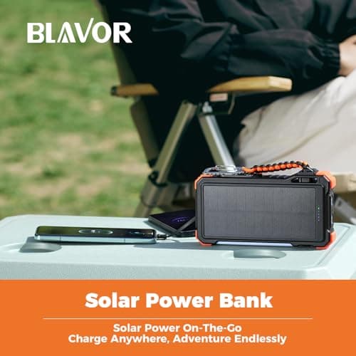 BLAVOR Solar Power Bank 20000mAh Built-in Cables, Wireless Charger for Apple Watch, 20W Fast Charging Battery Pack with USB C, Flashlight, Solar Charger for iPhone, iPad, iWatch, Samsung 7