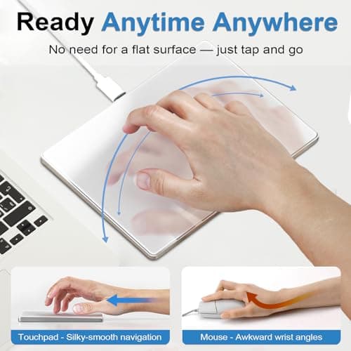 Wired Trackpad for Windows 7/10/11, High Precision Wired Touchpad with Multi-Gesture, Premium Glass Surface, Dual Cables(USB A to C & USB C to C) for Windows PC Computer, White 8