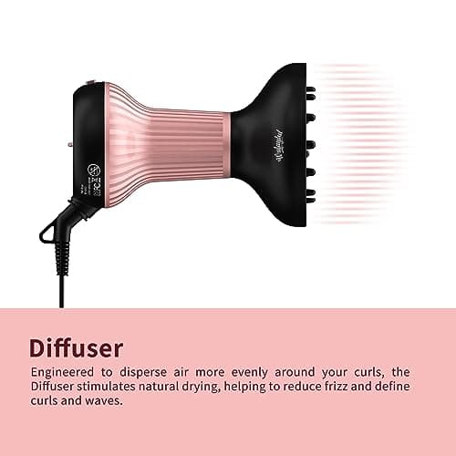 WUFAYHD Diffuser Hair Dryer for Curly Hair with Ceramic Technology, Lightweight Elegance, 2-in-1, Gifts for Her, Reduces Frizz, Enhances Curls, Volumizes, Portable Hair Dryer, ALCI Safety Plug 6
