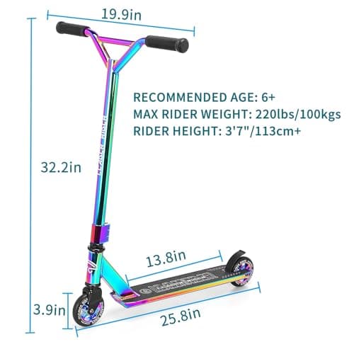 Pro Scooter - Stunt Scooter for Kids 8 Years and Up - Perfect for Beginners Boys and Girls - Best Trick Scooter for BMX Freestyle Tricks (Colorful) 6