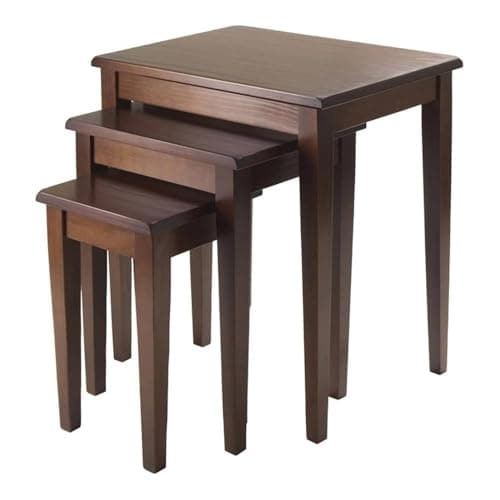 Pemberly Row 3-Piece Solid Wood Nesting Tables, Antique Walnut Finish, Stackable Design, Includes Small, Medium, Large Sizes, Transitional Style for Living Room or Home Office Use