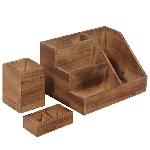 HBCY Creations 3 Piece Rustic Wooden Desk Organizer Set - Mail Organizer for Desktop - Great for Industrial Home Decor! Makeup Organizer for Vanity