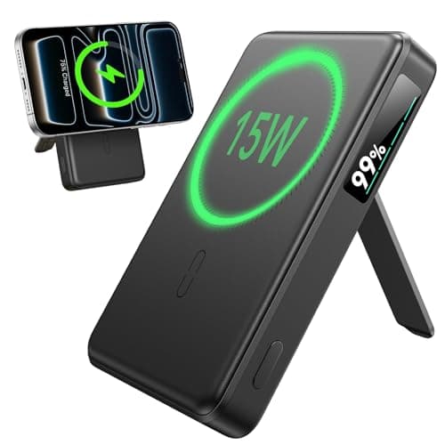 ESR for MagSafe Power Bank, Kickstand 10,000mAh MagSafe Portable Charger,15W Fast Battery Pack with LED Display, 27W USB-C MagSlim Charger with Cable for iPhone 17e/17/16/15/14/13/12,Black