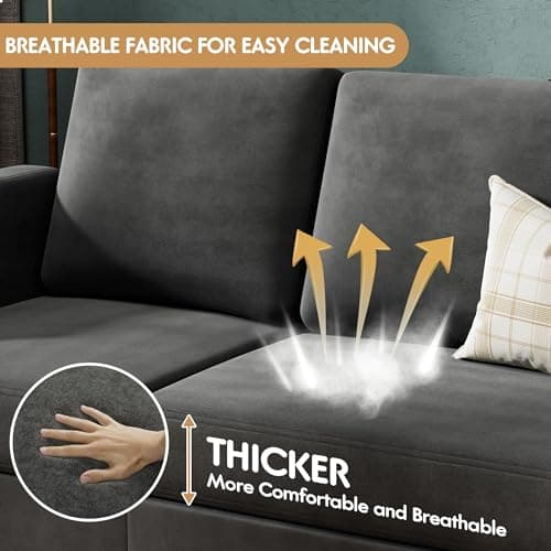 VICTONE Convertible Sectional Sofa Couch, 3 Seat L-Shaped Sofa with Linen Fabric Ottoman Small Couch for Small Apartments, Living Room and Office (Linen Fabric, Dark Gray) 5