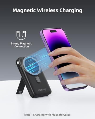 for Magsafe Magnetic Portable Charger, 10000mAh Wireless Power Bank with Built-in Cable & AC Wall Plug, Battery Pack PD 22.5W with Stand, LED Display for iPhone 17/16/15/14/13 Series, Samsung, Pixel 3