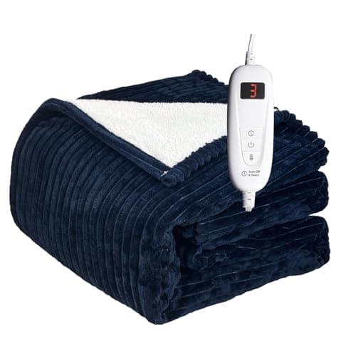 Tefici Heated Electric Blanket Full Size 72"x84" 6 Levels Over-Heat Protection Fast Heating 1/3/6/9 Hours Auto-Off,Heating Blanket Full Size,Soft Flannel to Sherpa ETL&FCC Certified Blue