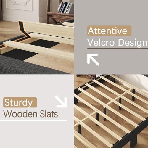 Fluest Queen Bed Frame Upholstered Queen Bed Frame Platform with Headboard Linen Fabric Headboard Wooden Slats Support, No Box Spring Needed, Easy Assembly, Mattress Foundation,Grey 6