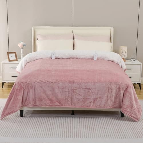 Dowin Pink Heated Blanket Queen Size - Electric Blankets with Dual Control, 5 Heating Levels, 10 Hrs Auto Off, Sherpa Flannel Warming Blanket for Bed, Machine Washable, 84×90" 7