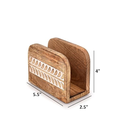 Mahasu Napkin Holder Mango Wood Upright Paper Napkin Storage Rustic Farmhouse Wood Napkin Holder Vintage Home decor (5.5"x 2.5"x 4") 5