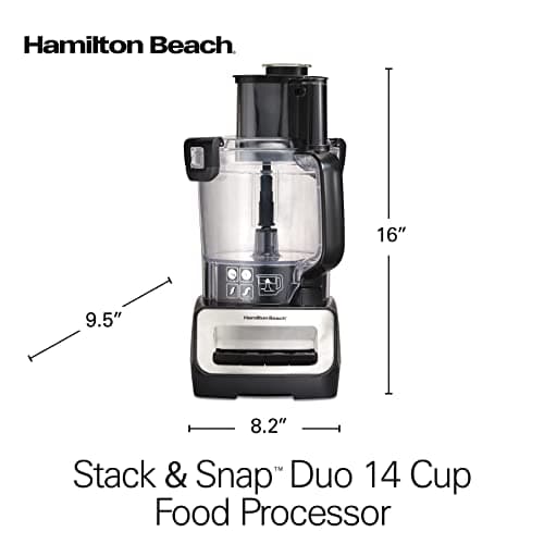 Hamilton Beach Stack & Snap Food Processor and Vegetable Chopper, Stainless Steel Blades, 14 Cup + 4-Cup Mini Bowls, 3-Speed 500 Watt Motor, Black (70585) 8