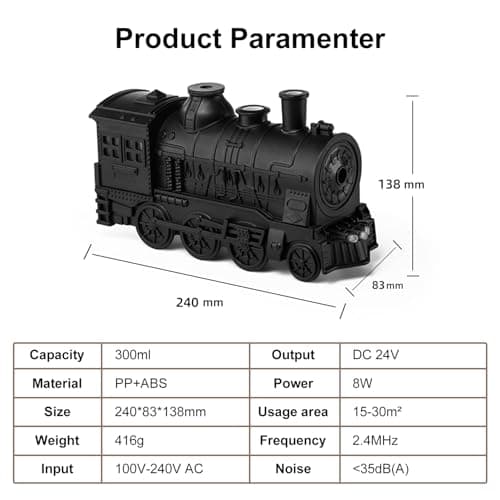 Essential Oil Diffuser 300ML Train Cool Mist Humidifier Quiet Aromatherapy Diffuser with Night Light for Bedroom Desk Auto Shut-Off 7