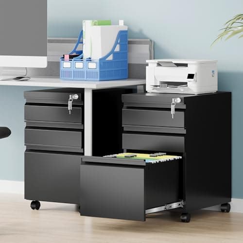 AFAIF 3 Drawer Mobile File Cabinet with Lock, Rolling Filing Cabinets for Home Office, Under Desk Small File Cabinet Three Drawers for Legal/Letter/A4 File, Black - Assembly Required 2