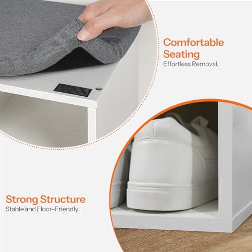 HOOBRO Shoe Storage Bench with Cushion, 39.4" L Entryway Bench with 12 Cubbies, Entryway Hall Tree with Storage, Cubby Shoe Rack Bench with Coat Rack for Hallway, Holds up to 330 lb, White WT112HX01 7