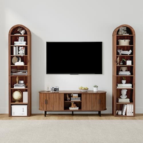 Tall Narrow Arched Bookshelf, 8-Tier Skinny Arch Bookcase for Small Space, Freestanding Storage Organizer with Adjustable Shelves, Open Display Shelves for Living Room, Entryway (Walnut) 5