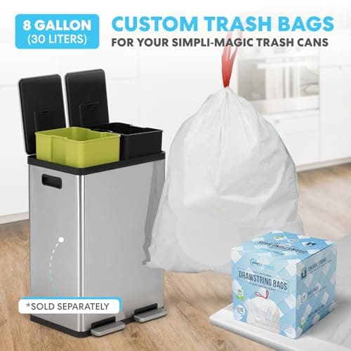 Simpli-Magic 16 Gallon (60L) Elegant Black Step Trash Can – Dual Compartment Kitchen Garbage Can with Waste & Recycling Bins – Slow-Close Lid, Odor Control, Hands-Free, Premium Stainless Steel 10