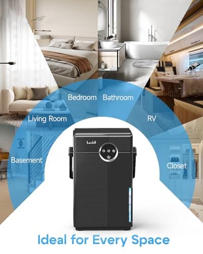Lacidoll Small Dehumidifier with Drain Hose, 118oz Portable Dehumidifier for RV Camper Bathroom Bedroom Basement Laundry Room, Quiet Dehumidifiers for Home up to 800 sq ft, 7 Colorful Light, Black 8