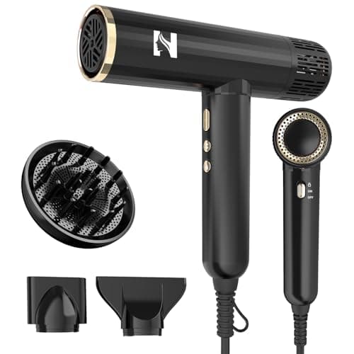 Nicebay Ionic Hair Dryer with diffuser for Curly Hair,1600W &110000RPM High-Speed Brushless Motor for Fast Drying,Professional Blow Dryer for Women,Low Noise,Lightweight,Lock Function,Travel HomeSalon