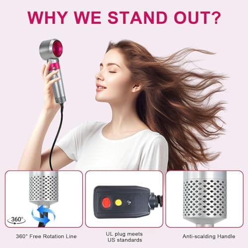 Blow Dryer Brush Set, Air Sculpt 3-in-1 Hot Air Brush Blow Dryer - Salon Blowout Styler for Curling, Volumizing & Straightening with 3 Interchangeable Heads, Sleek & Frizz-Free Hair, ALCI Safety Plug 6