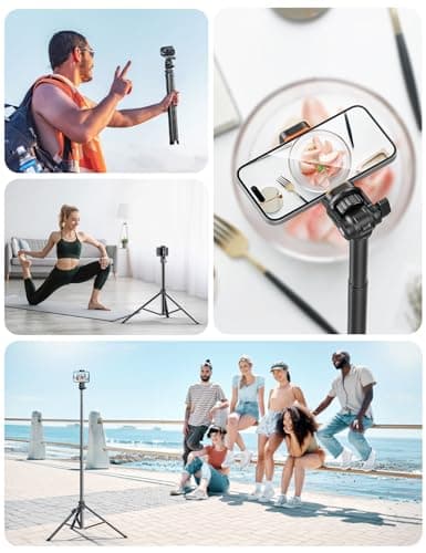 71''/180cm Extendable Phone Tripod Aluminum, Portable Stand for Video Recording, Travel Tripod for iPhone/Cell Phone/Camera Video Light, Compatible with Smartphones, DSLR 8