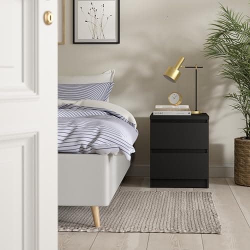 Tvilum, 2 Drawer Nightstand for Bedroom, Handle-free Drawers, Contemporary, Black 7