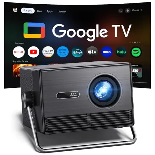 2000 ANSI Official Licensed Google TV Outdoor Projector 4K Full HD, Smart Projector with Wifi and Bluetooth, Auto Focus, Dolby Sound,Built-in Apps,HAPPRUN Indoor Home Theater for Phone/TV Stick/PC/PS5